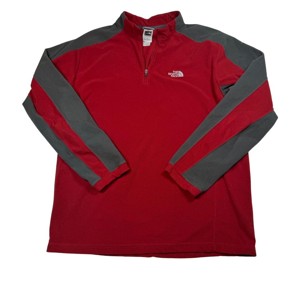 The North Face‎ Mens TKA 100 Fleece 1/4 Zip Pullover Red Grey A436 Size Large